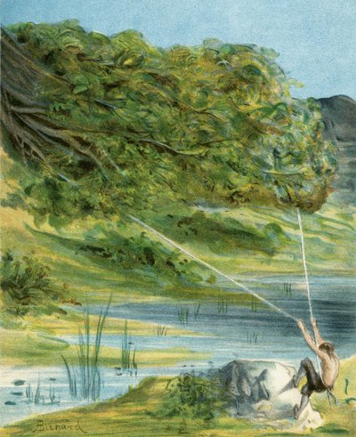 Baron Munchausen znajduje kolejnego znakomitego sługę z „Przygód barona Munchausena” Rudolfa Ericha Raspe (1736-94) wydanej ok. 1886 r. autorstwa Alphonse Adolphe Bichard